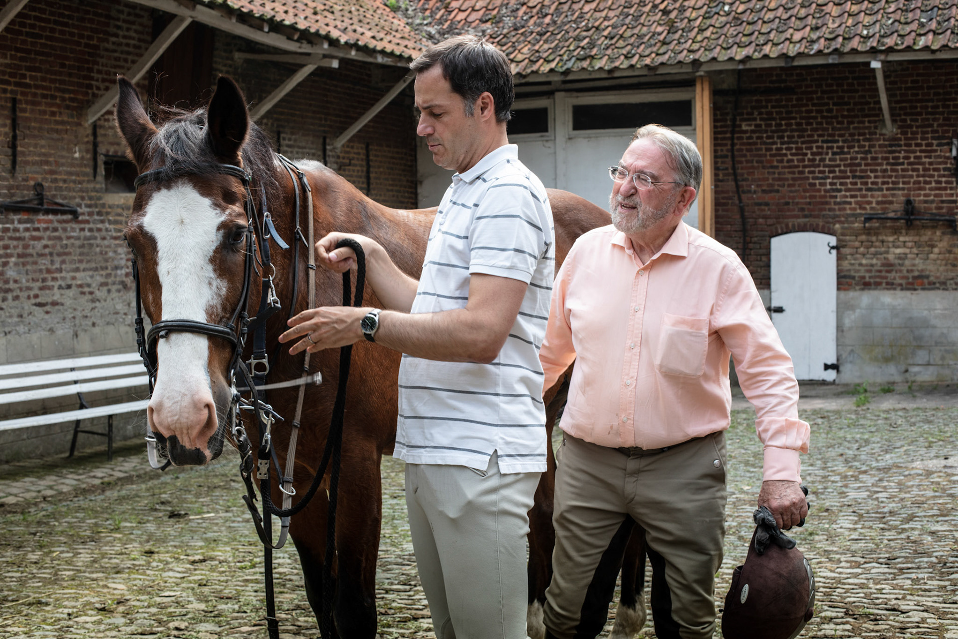 20180609 MICHELBEKE Brakel Belgium Minister Alexander De Croo with his father Minister of State herman during horse riding in their home town Michelbeke pict FRANK ABBELOOS