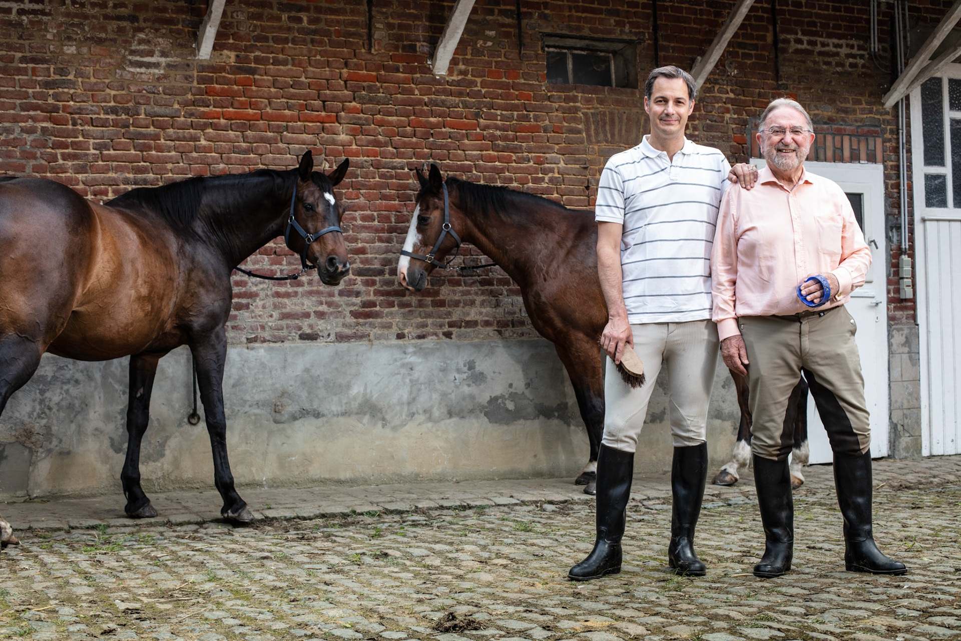 20180609 MICHELBEKE Brakel Belgium Minister Alexander De Croo with his father Minister of State herman during horse riding in their home town Michelbeke pict FRANK ABBELOOS