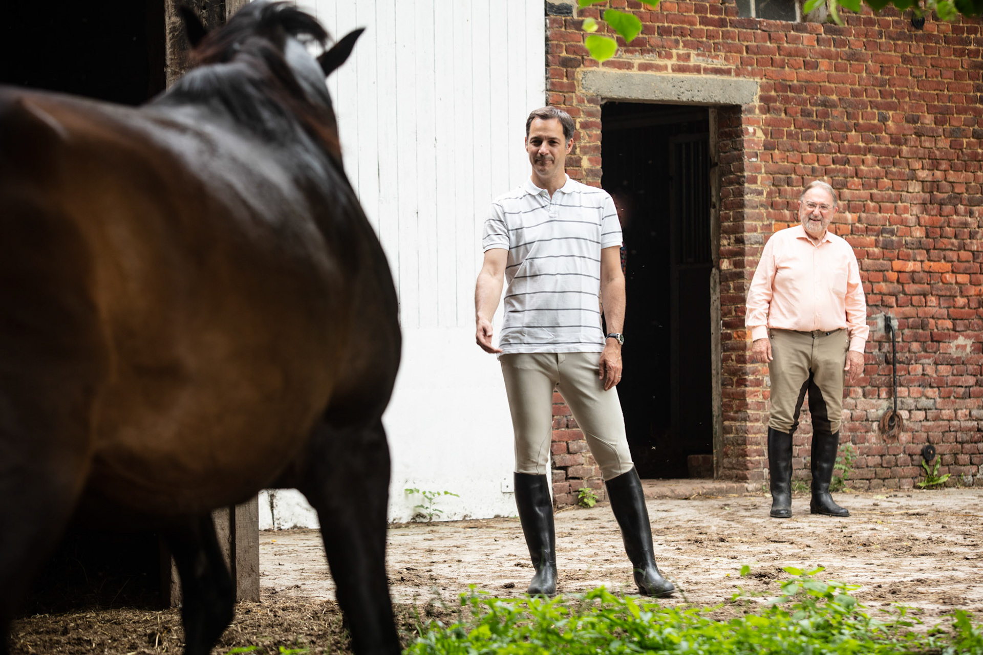 20180609 MICHELBEKE Brakel Belgium Minister Alexander De Croo with his father Minister of State herman during horse riding in their home town Michelbeke pict FRANK ABBELOOS