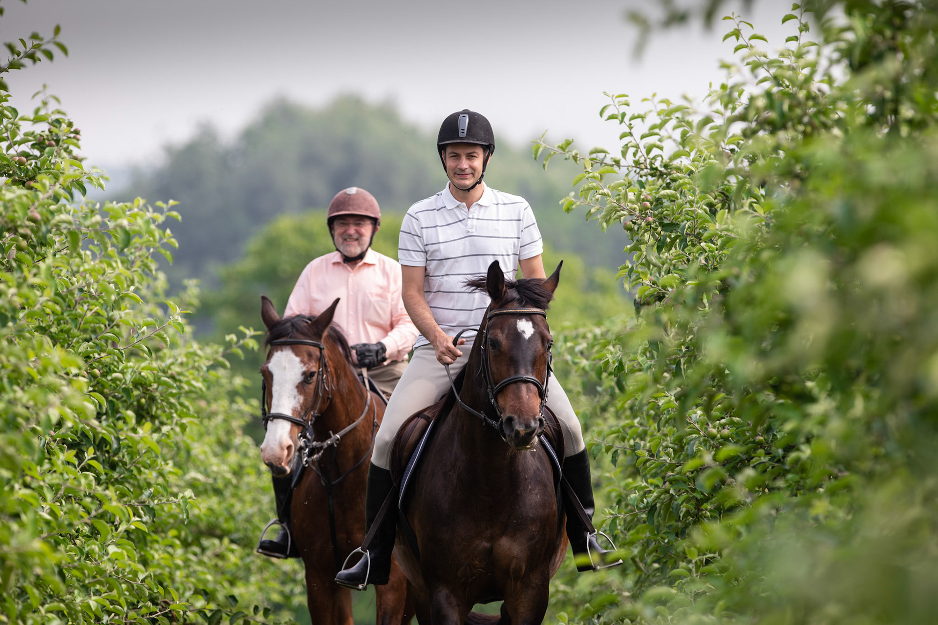 20180609 MICHELBEKE Brakel Belgium Minister Alexander De Croo with his father Minister of State herman during horse riding in their home town Michelbeke pict FRANK ABBELOOS