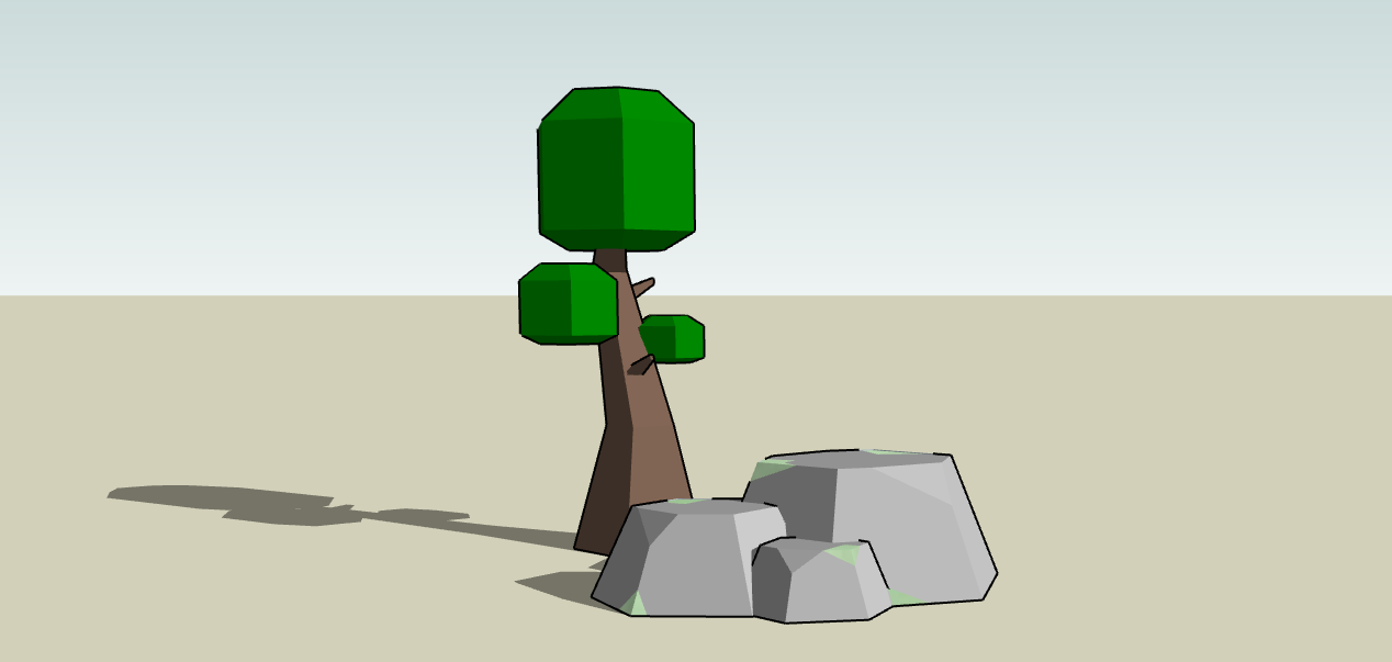 Low Poly Tree and Mossy Rock