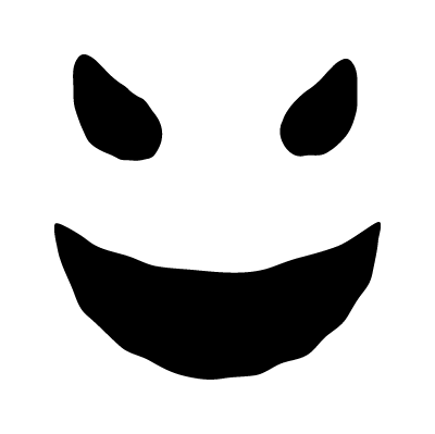 Icon of smiling cartoon face with angled eyes.
