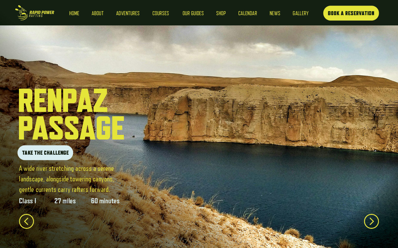 Landing page prompting users to challenge a river course.