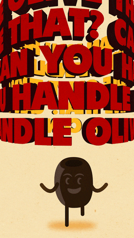 Animation of Farley's olive character.
