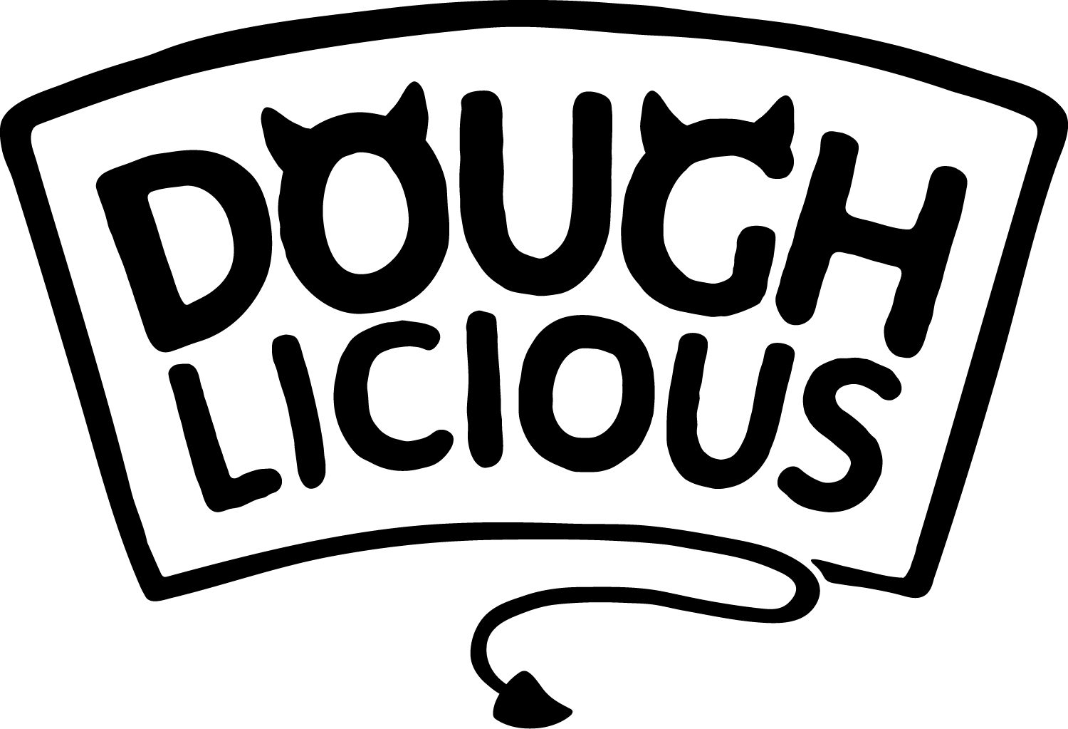 Logo of wordmark contained in a banner with devil tail embellishment.