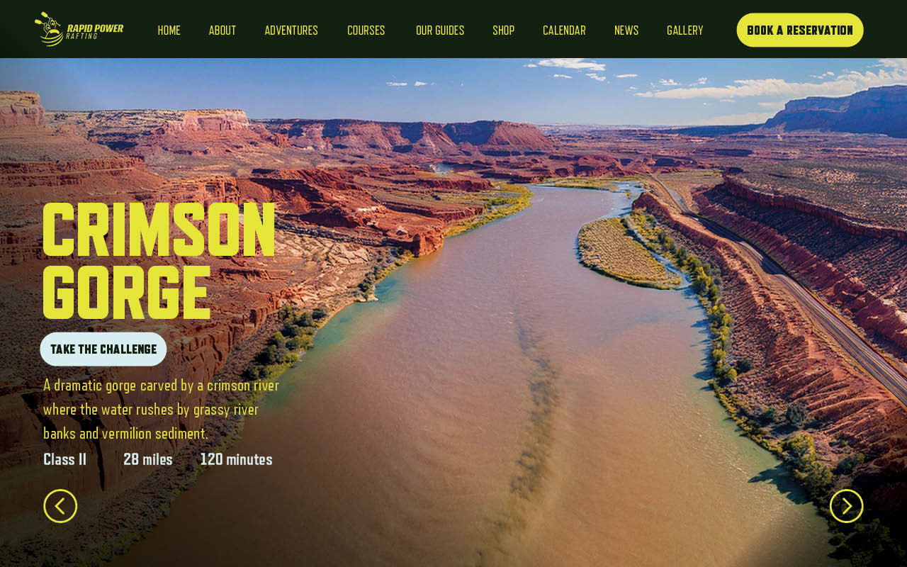 Landing page prompting users to challenge a river course.