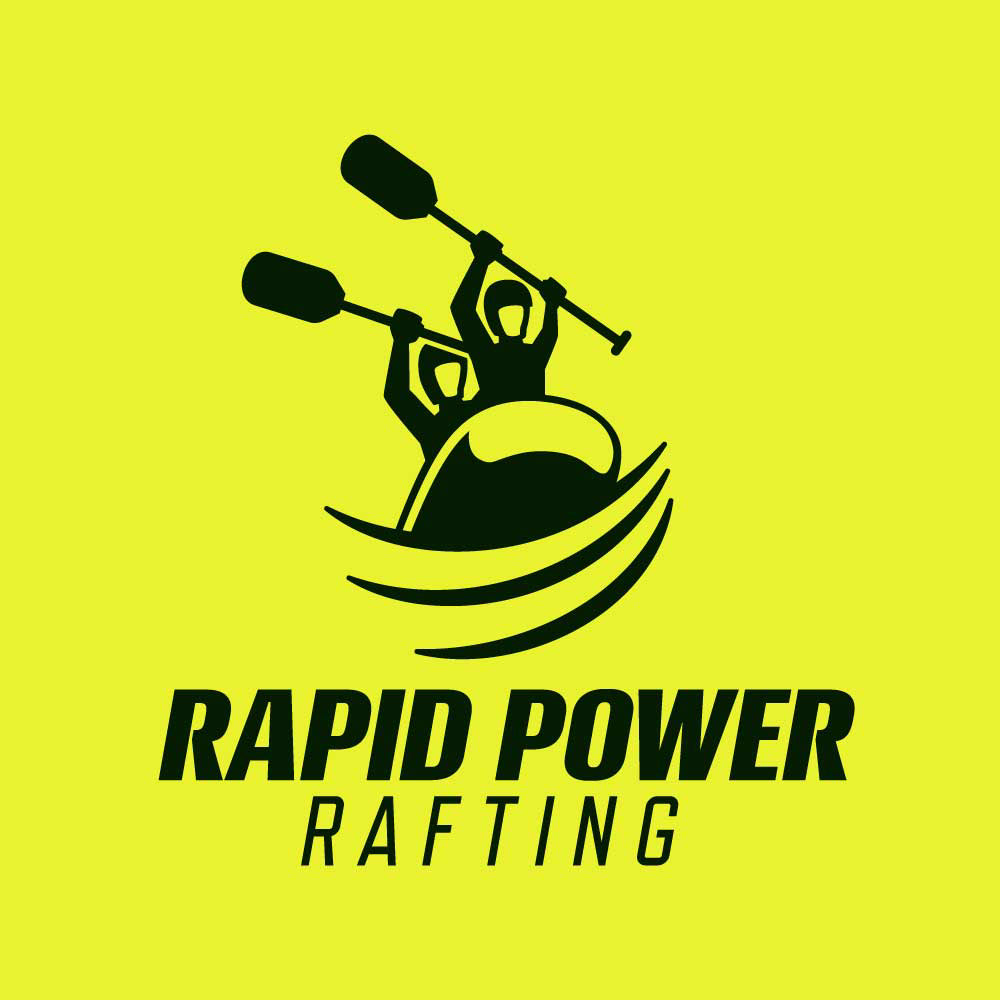 Rapid Power Rafting primary logo with yellow background.