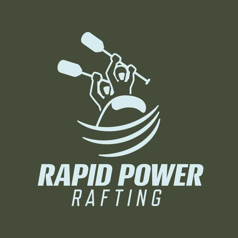 Rapid Power Rafting primary logo with medium green background.