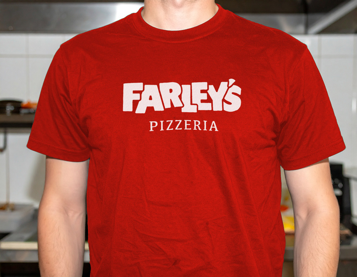 T-shirt mockup of Farley's primary logo.