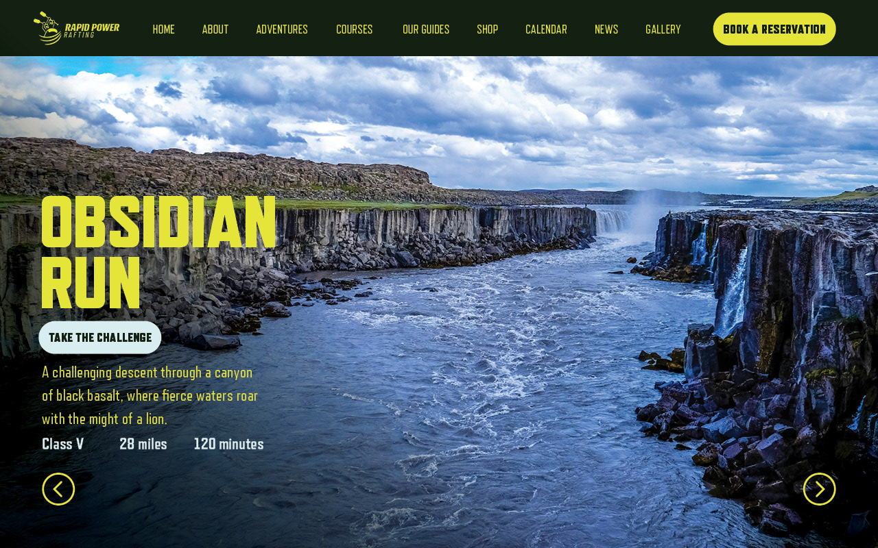 Landing page prompting users to challenge a river course.