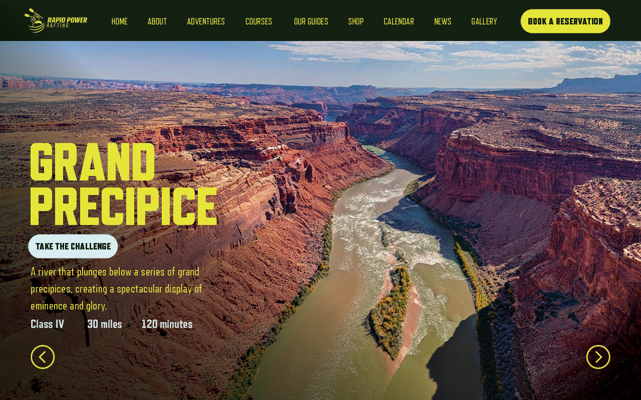 Landing page prompting users to challenge a river course.