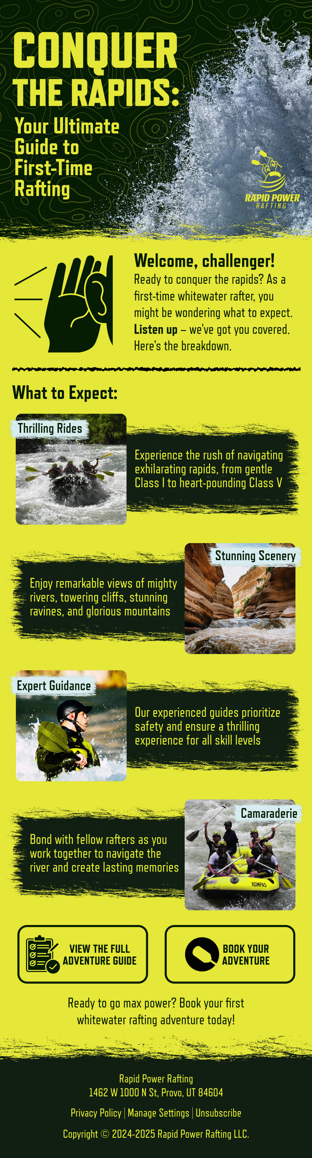 Email design providing information about rafting.