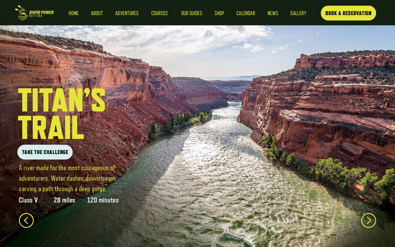 Landing page prompting users to challenge a river course.