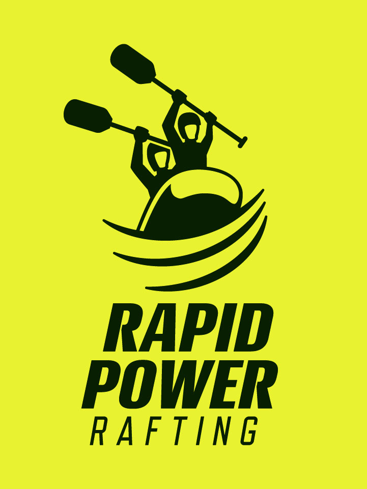 Rapid Power Rafting stacked logo with yellow background.