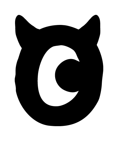 Icon of letter o with pupil and devil horns.