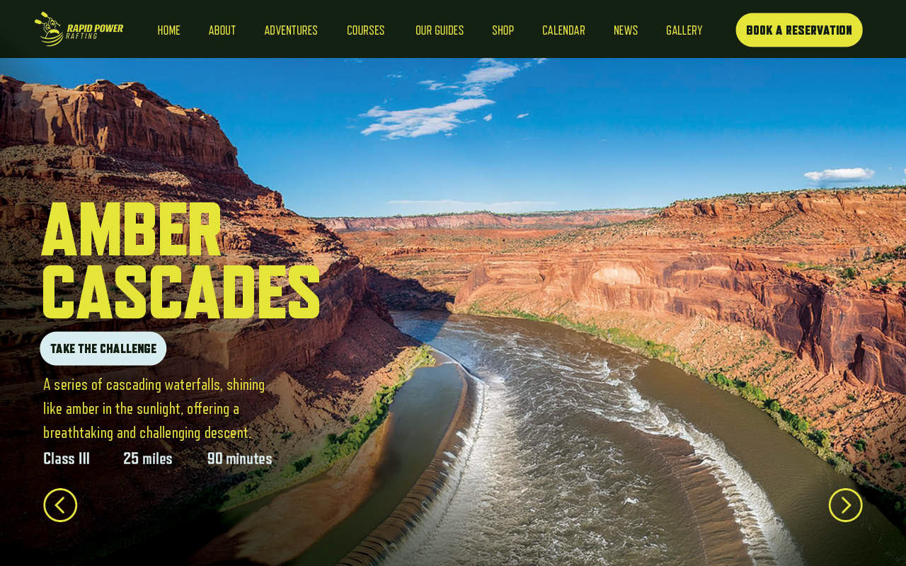 Landing page prompting users to challenge a river course.