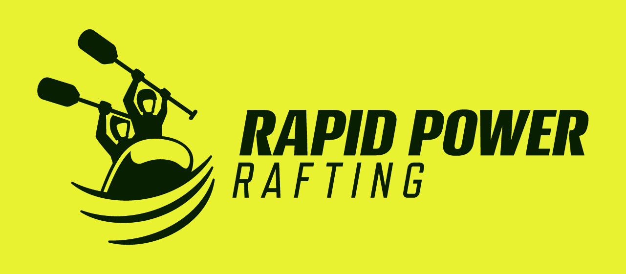 Rapid Power Rafting horizontal logo with yellow background.