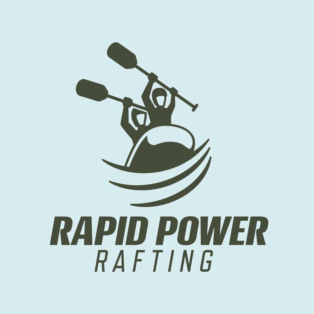 Rapid Power Rafting primary logo with blue background.