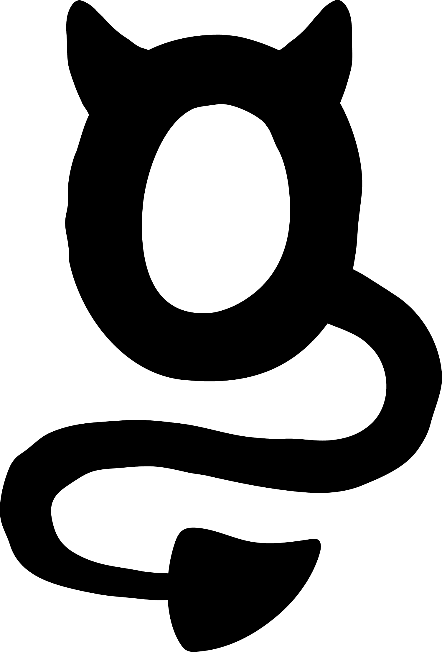 Brandmark showing letter o with devil tail.