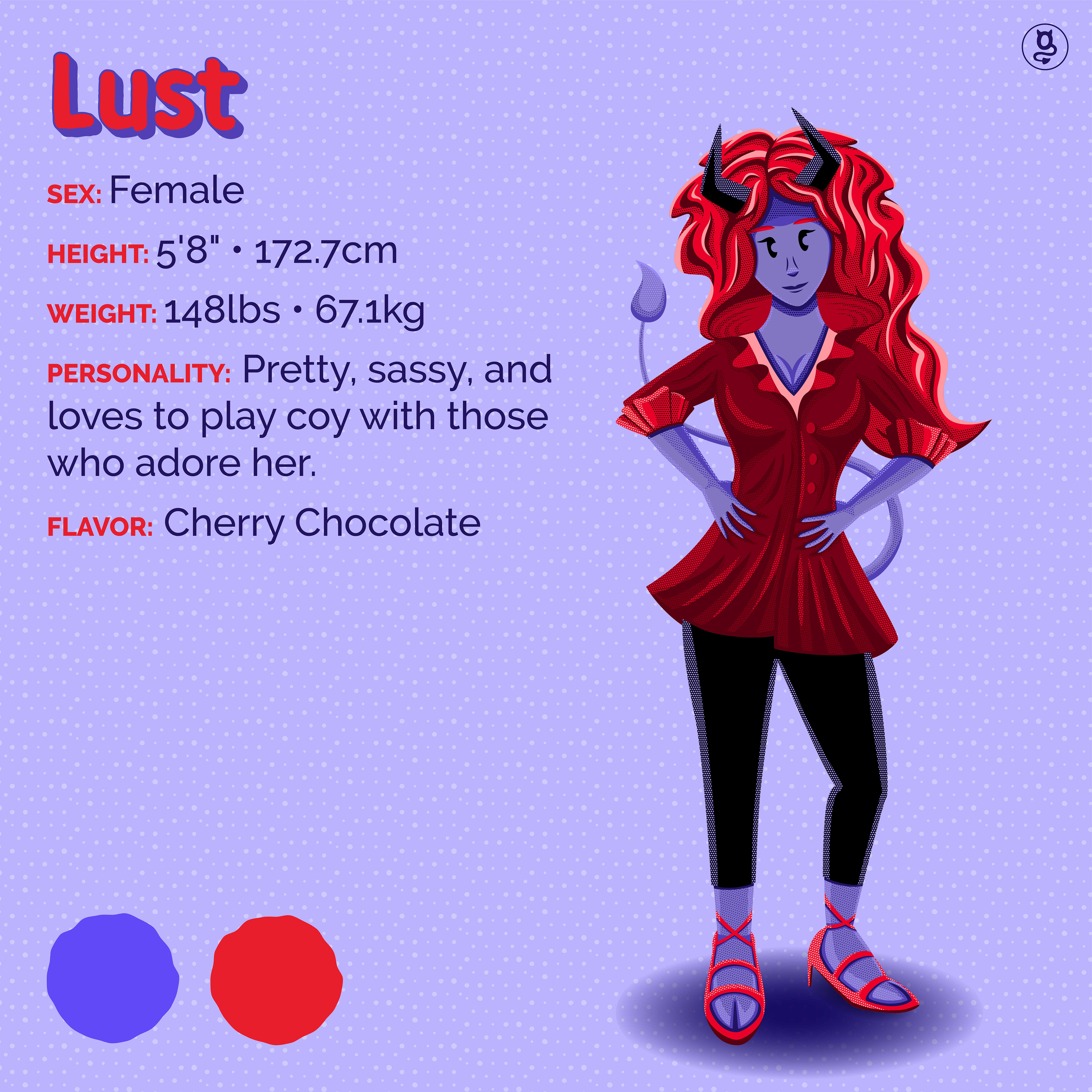 Illustrated profile of cartoon demon Lust.