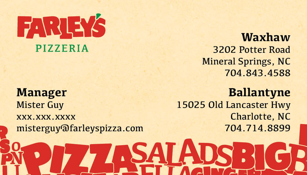 Farley's business card front side.