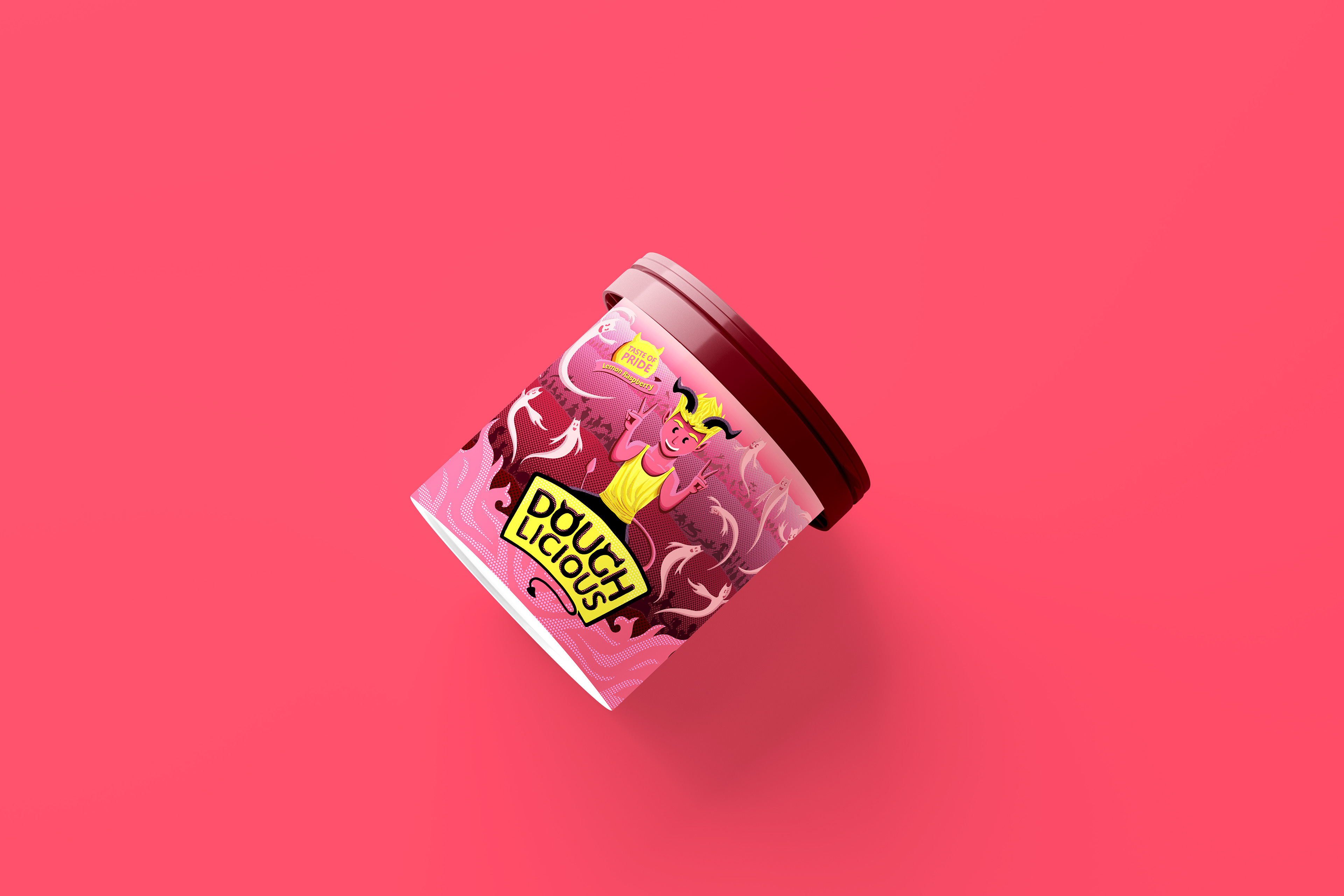 Cookie dough jar on pink background.
