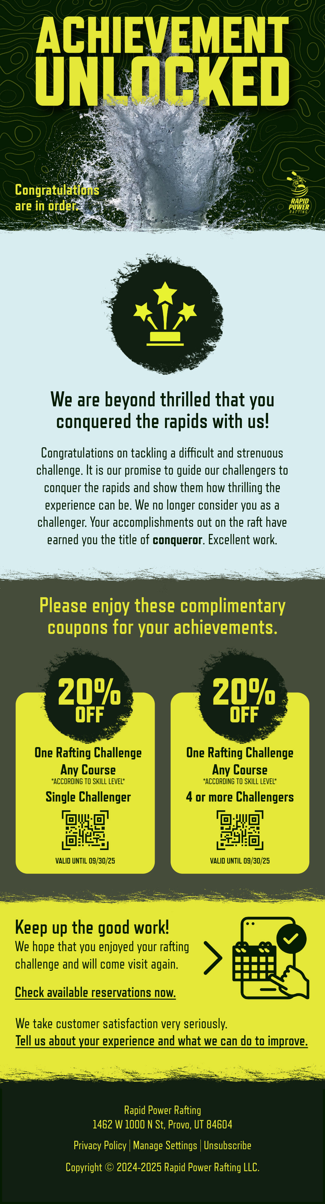 Email design promoting a discount for repeat challengers..