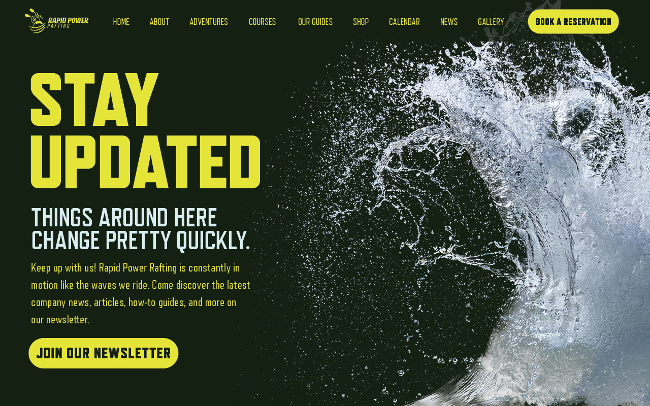 Landing page of website prompting users to join newsletter.