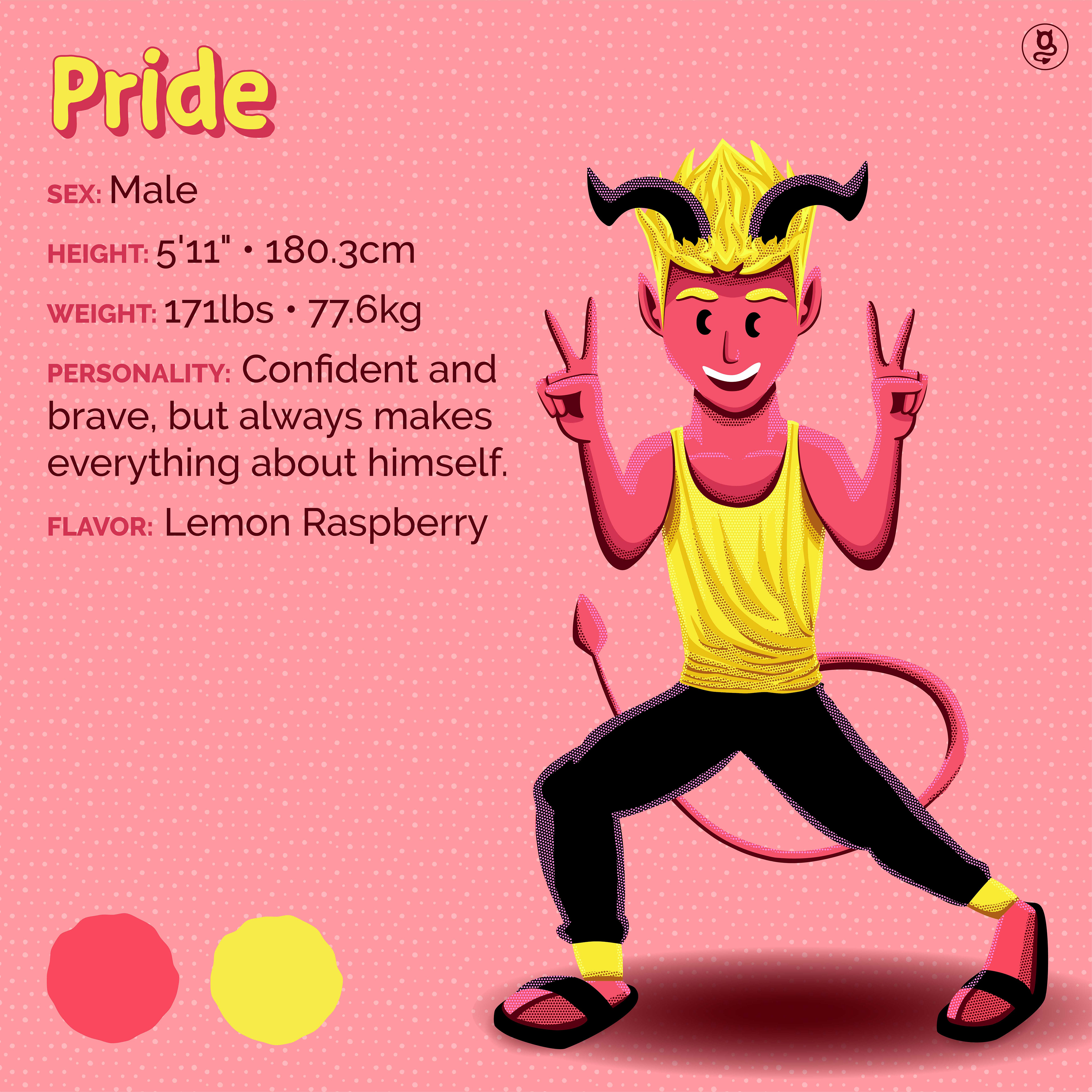 Illustrated profile of cartoon demon Pride.