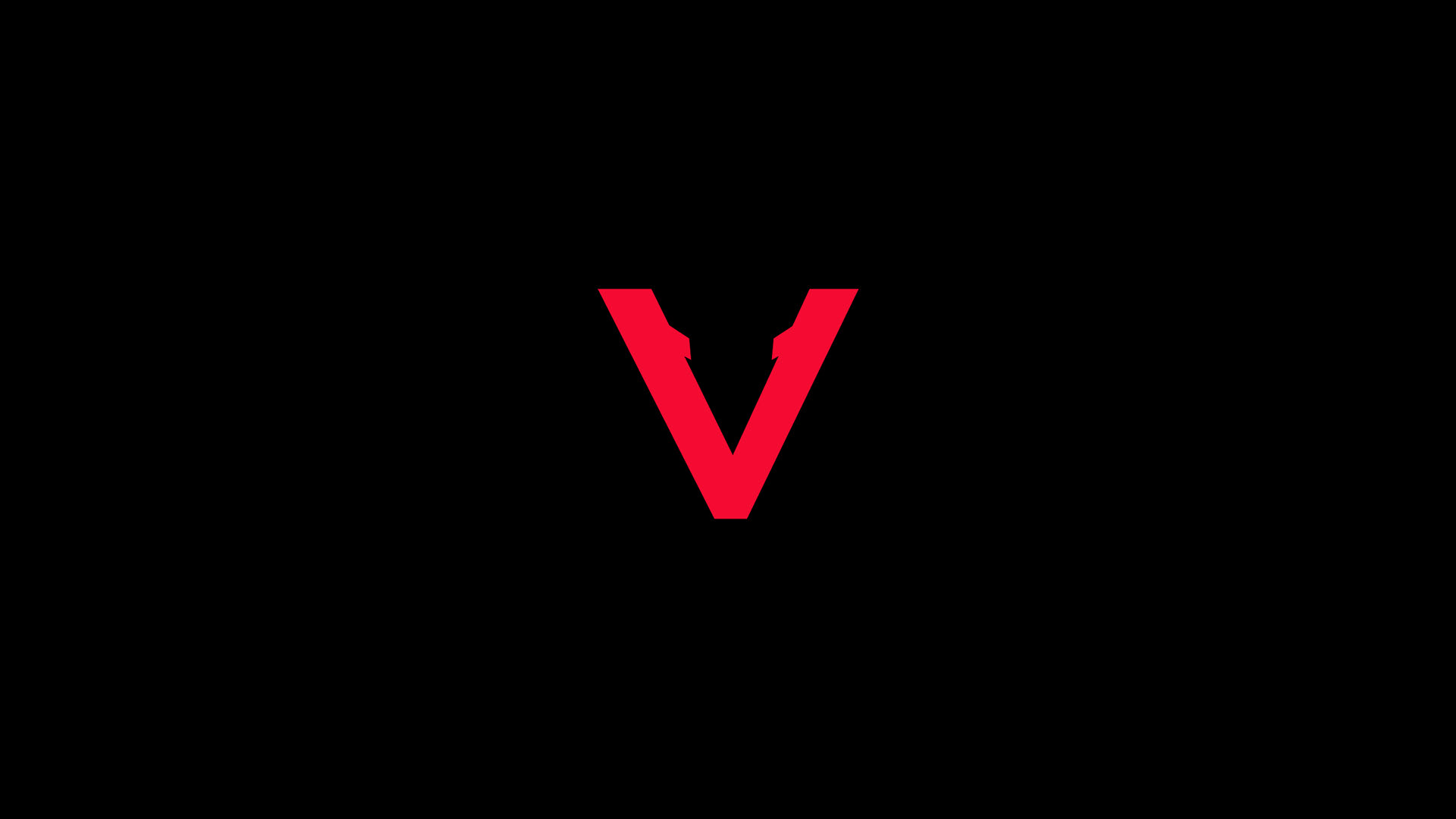 Vinciani V-Mark main logo glowing red on black background representing strength, discipline and forward progression.