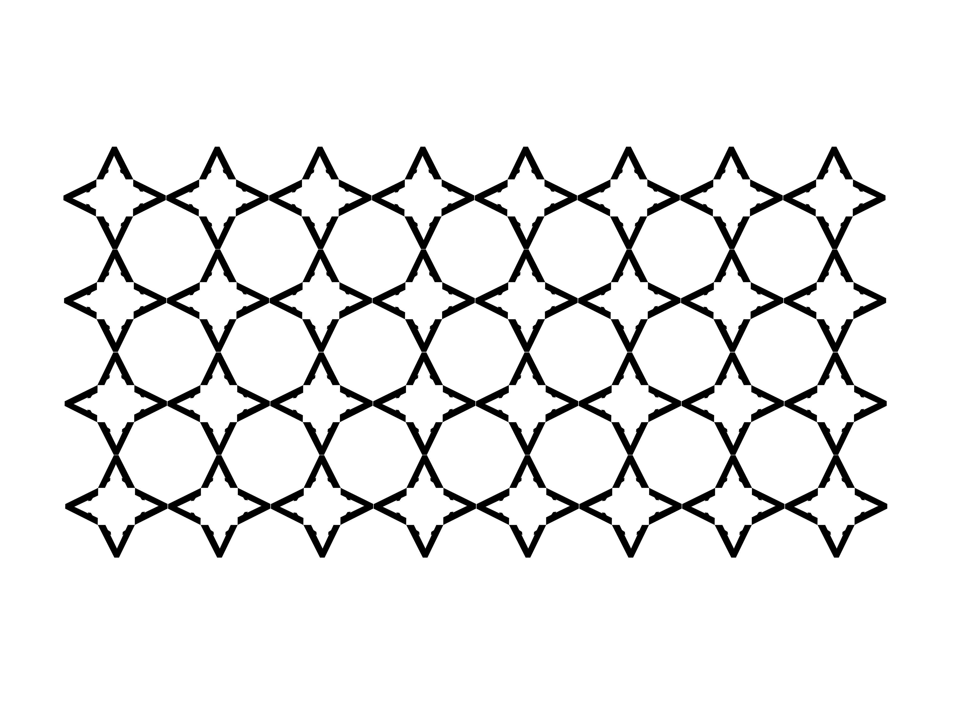 Vinciani House Pattern featuring an interconnected black geometric repeat motif on a white background, developed for luxury textile and garment applications within The House of Vinciani.