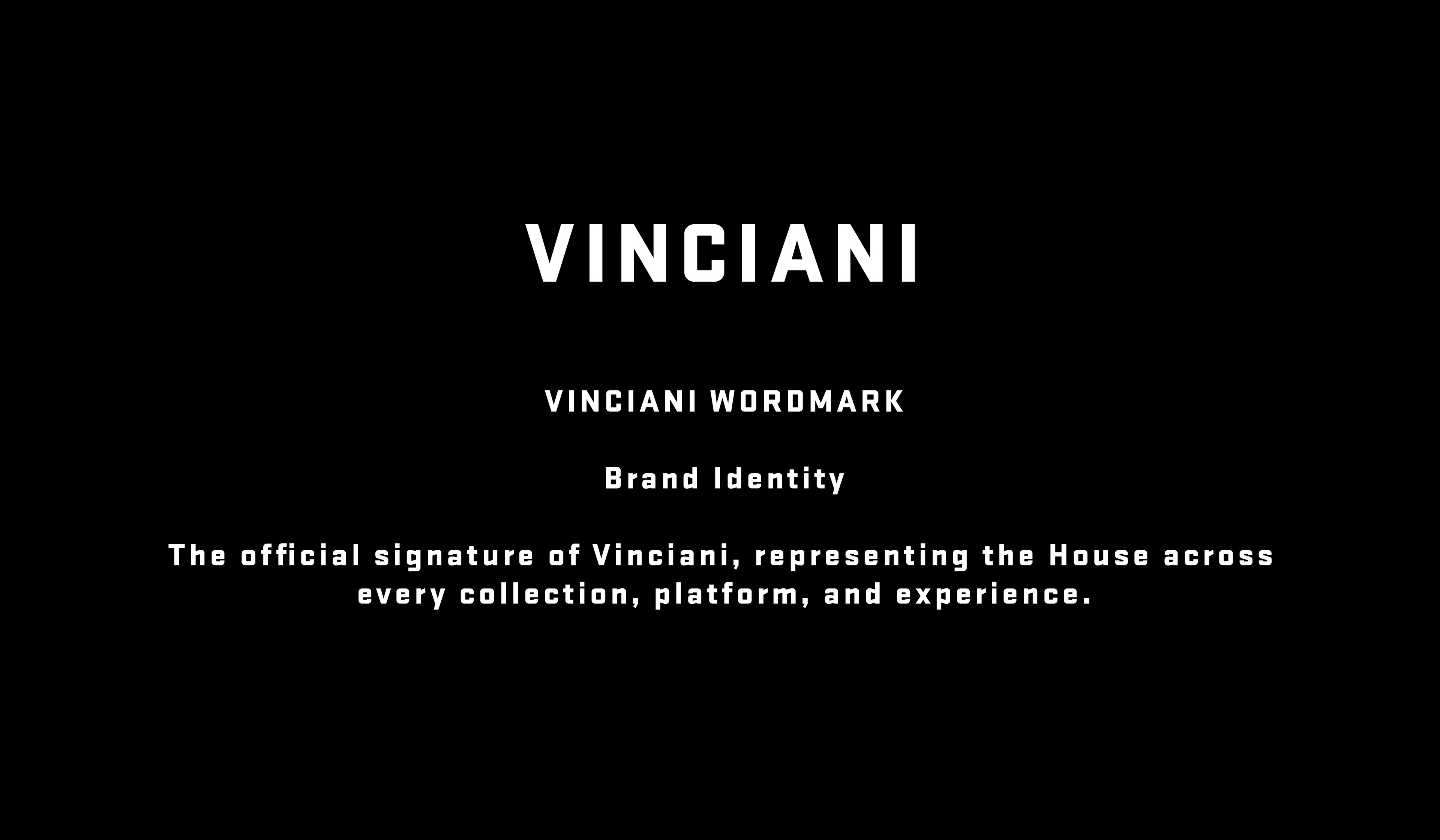 Official Vinciani logo wordmark for the House of Vinciani, representing the luxury fashion brand's core visual identity across apparel, branding, and digital experiences.