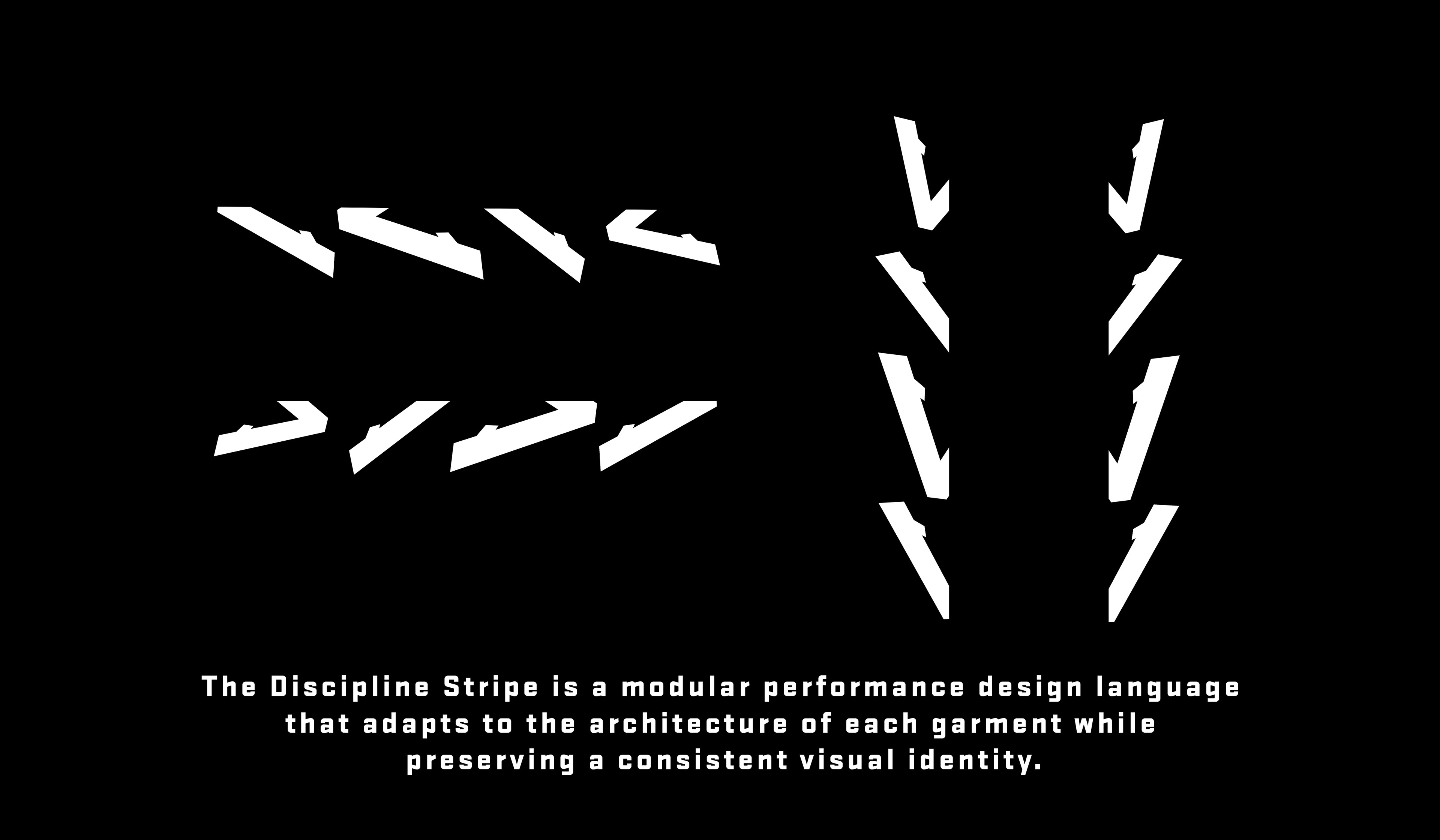 Vinciani Discipline Stripe modular performance design system featuring adaptable V-derived stripe configurations for football kits, athletic apparel, sportswear and garment architecture.