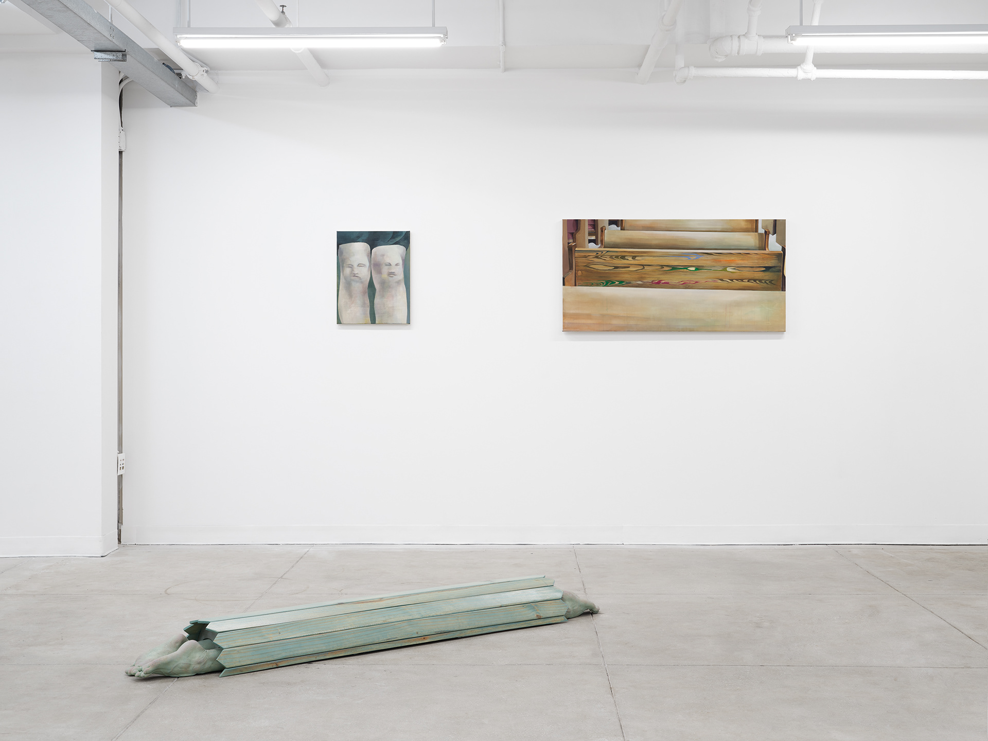 Installation view of "Ordinary Permanence" (2025) by Andrius Alvarez-Backus and Injune Park at MAMA Projects