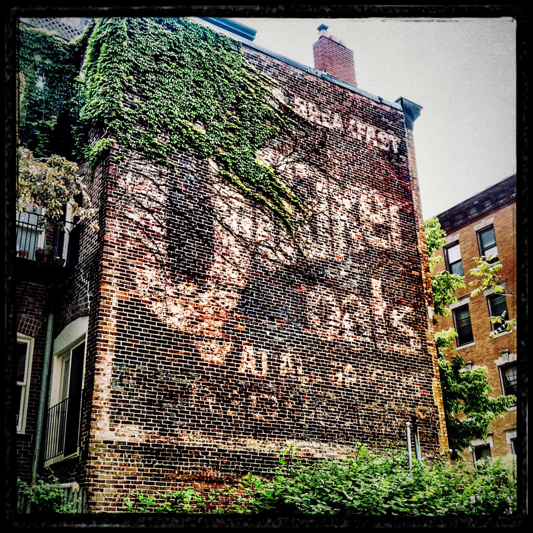23. Quaker Oats Ghost Sign ••• This vintage Quaker Oats ghostsign is clinging to life but still proudly displayed on an apartment building on the cgggorner of Cambridge and Grove Streets. (#23 of 100 in the Boston Signage Project) ••• 2023 Update: Sign was destroyed or covered up when a new building was built in front of it on Cambridge Street.