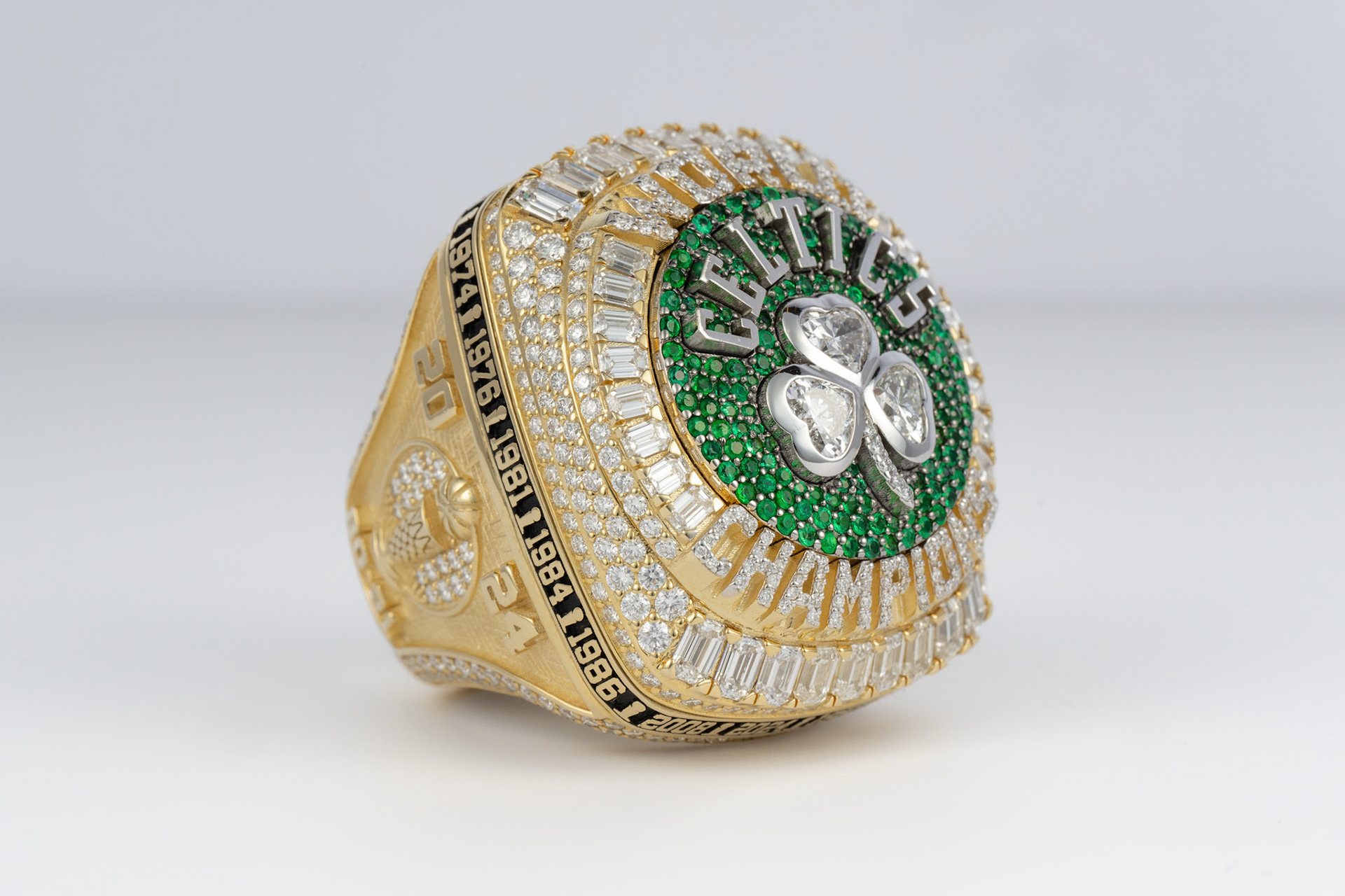 BOSTON, MA - OCTOBER 21, 2024: Photography shoot of the Boston Celtics 2024 World Championship Rings the day before Opening Night (Photo by Keith Sliney).