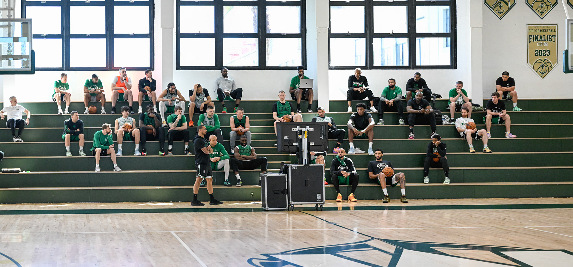 LOS ANGELES, CA - FEBRUARY 21, 2026: Boston Celtics practice at Santa Monica Prep School the day before a game vs the Los Angeles Lakers (Photo by Keith Sliney).