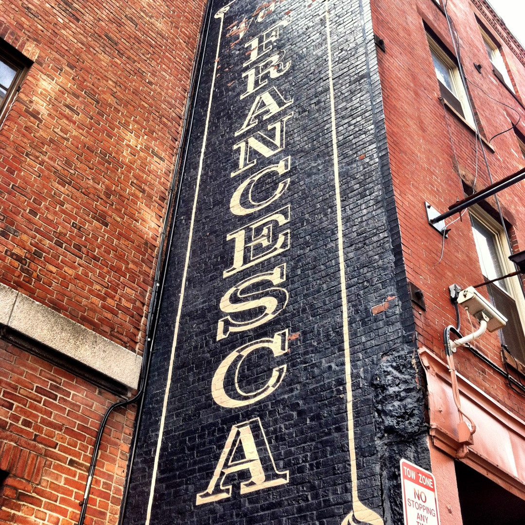84. Villa Francesca Sign ••• Villa Francesca is another one of those great Italian restaurants in in the North End and has one of the largest painted signs in the city. This well-hidden 4-story-tall beauty is tucked into the left side of the building and is blocked from view if you are walking from Hanover Street. (#84 of 100 in the Boston Signage Project)