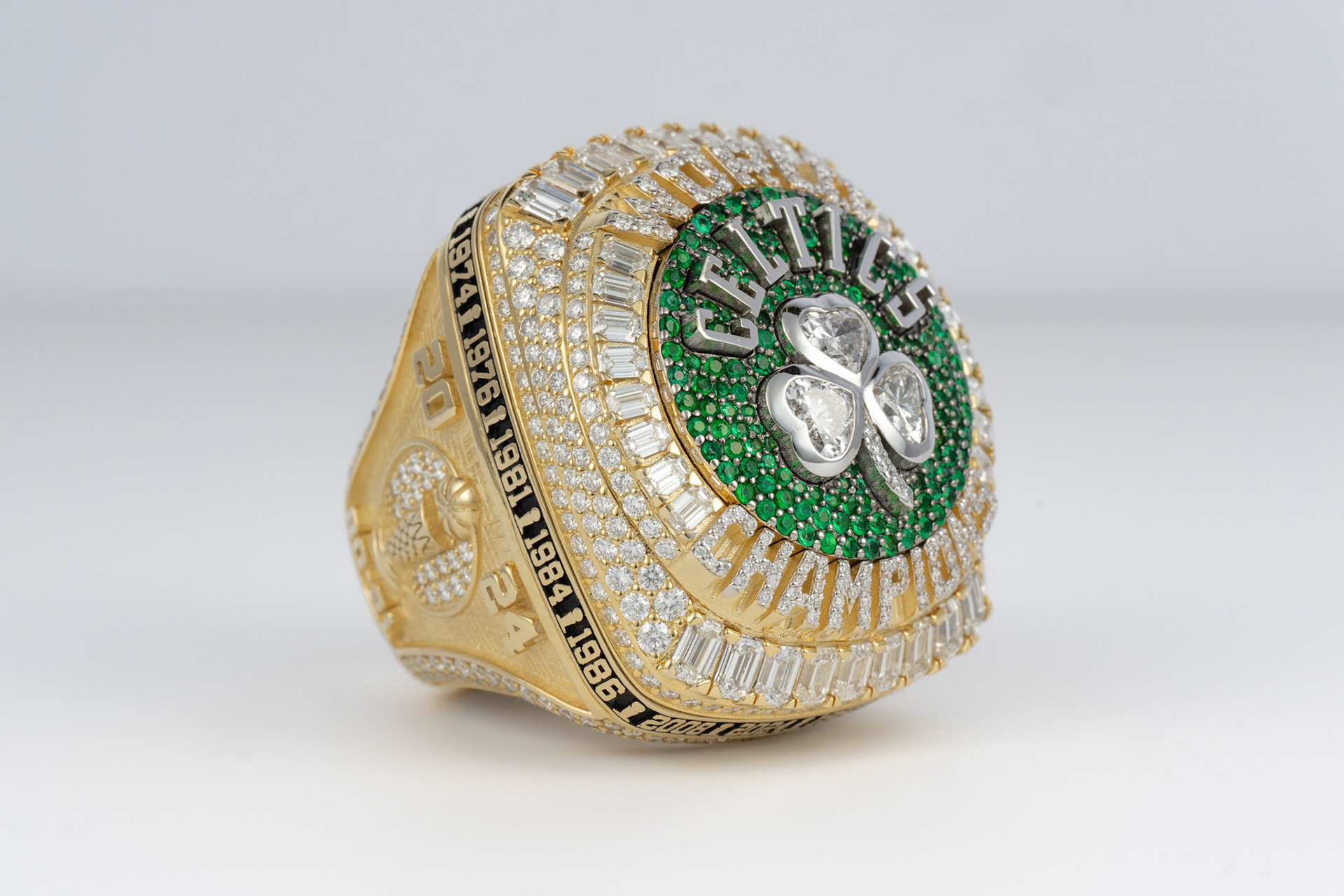 BOSTON, MA - OCTOBER 21, 2024: Photography shoot of the Boston Celtics 2024 World Championship Rings the day before Opening Night (Photo by Keith Sliney).