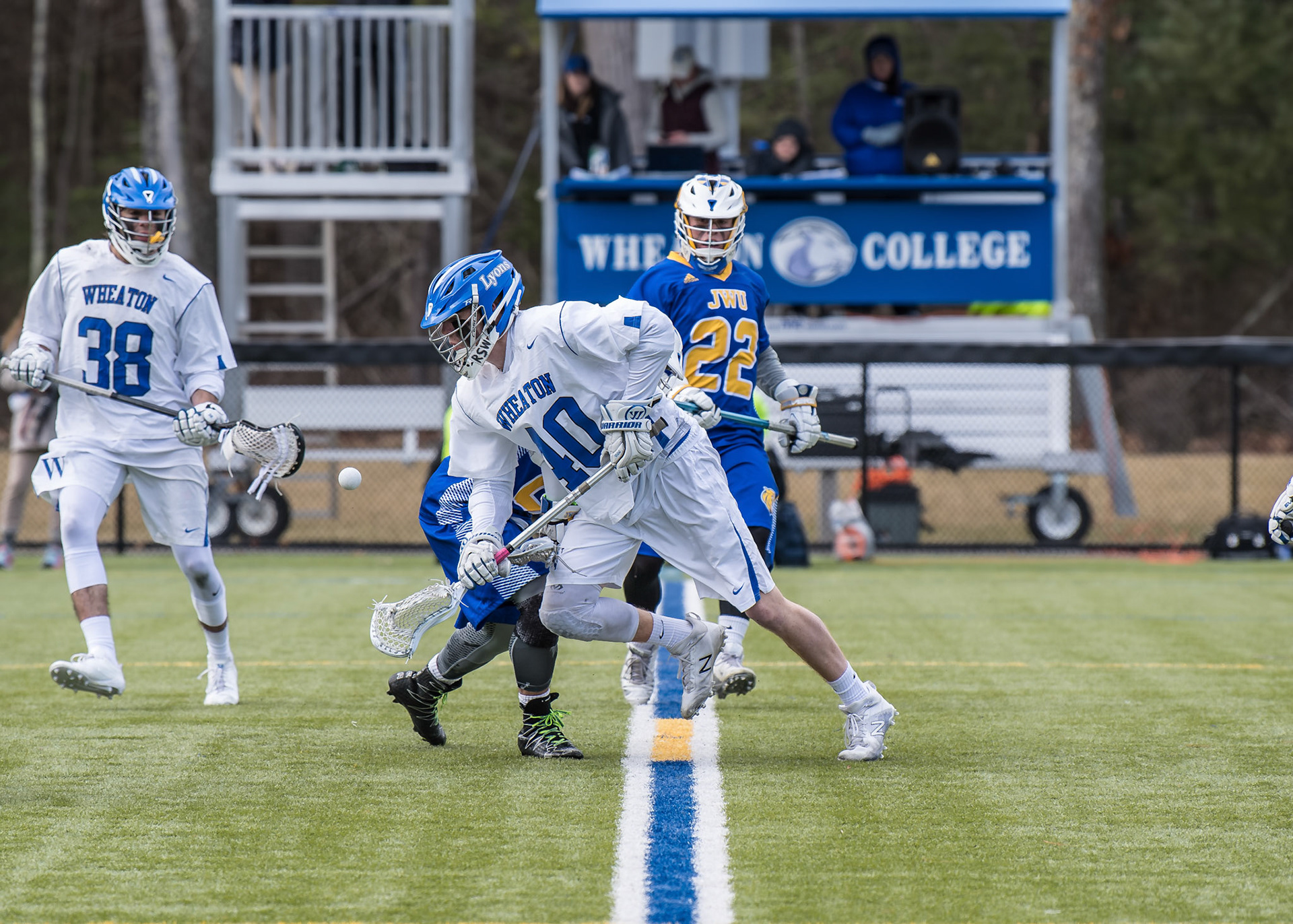 NORTON, MA - March 3, 2018: Wheaton College Lacrosse vs Johnson &amp; Wales University. Wheaton won 14-9. Photo by Keith Sliney.