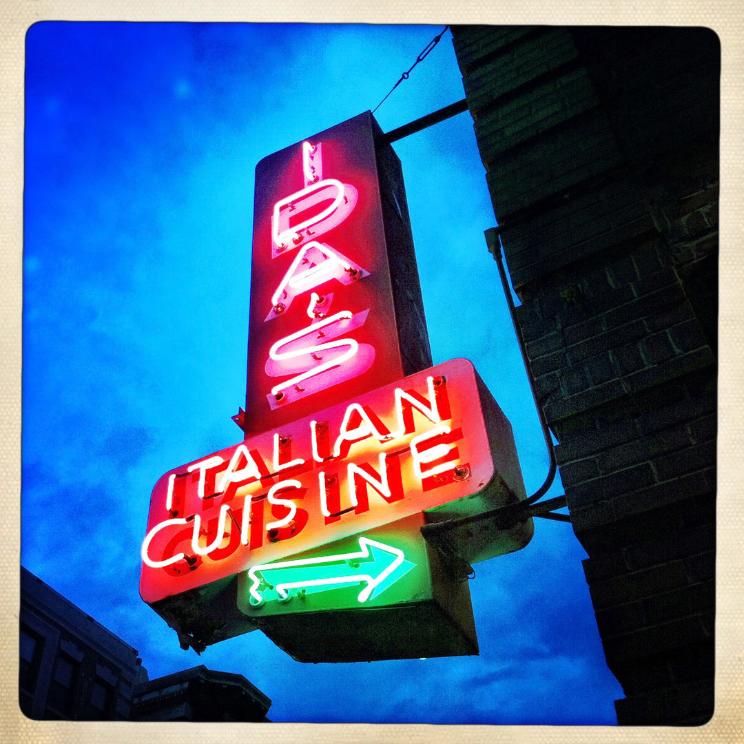44. Idas Italian Restaurant Sign ••• Among the many great Italian places in the North End, it’s hard to notice Ida’s, especially when the sun is out. But come dusk this sign is a beacon of neon drawing in patrons off of Hanover Street. (#44 of 100 in the Boston Signage Project)