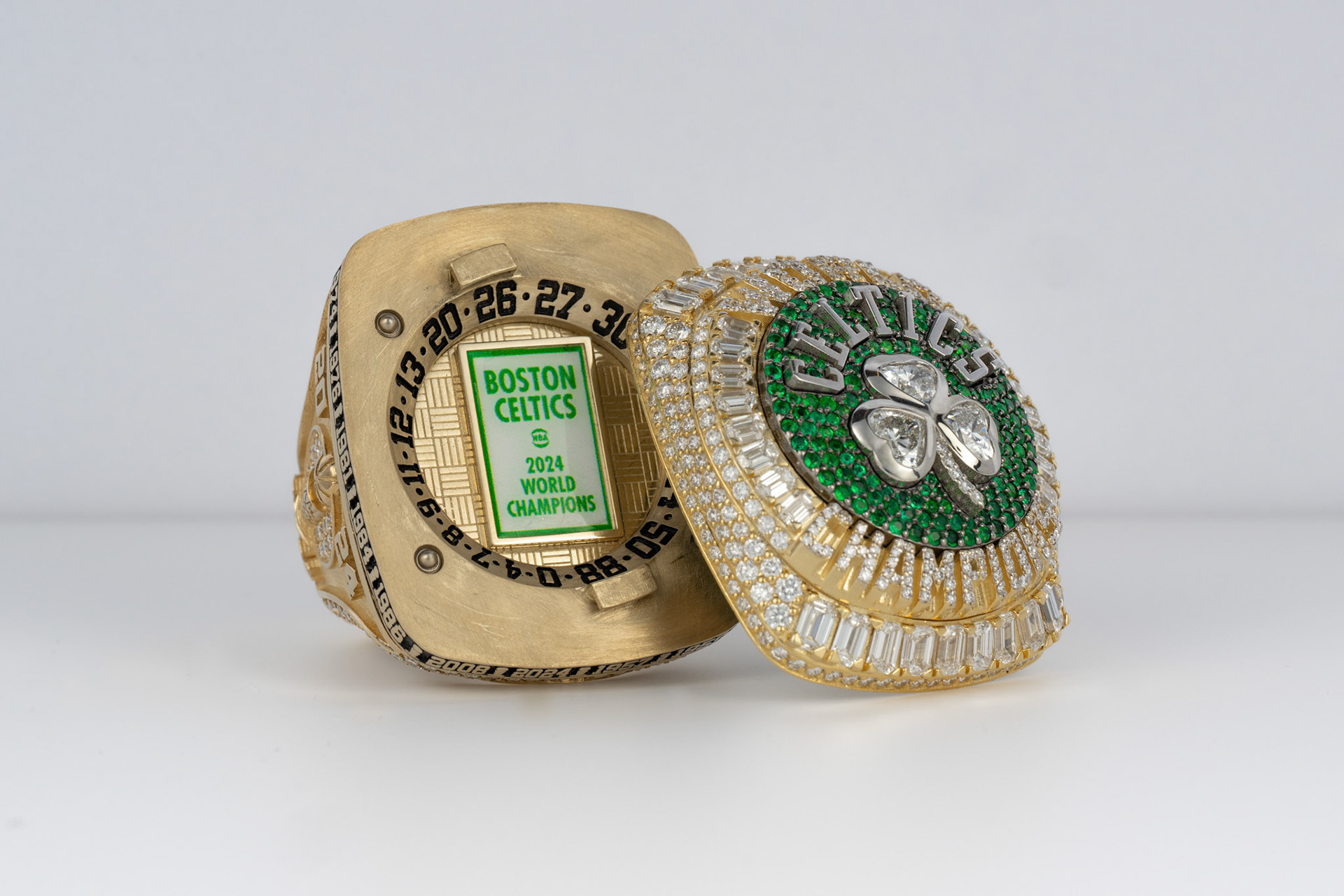 BOSTON, MA - OCTOBER 21, 2024: Photography shoot of the Boston Celtics 2024 World Championship Rings the day before Opening Night (Photo by Keith Sliney).