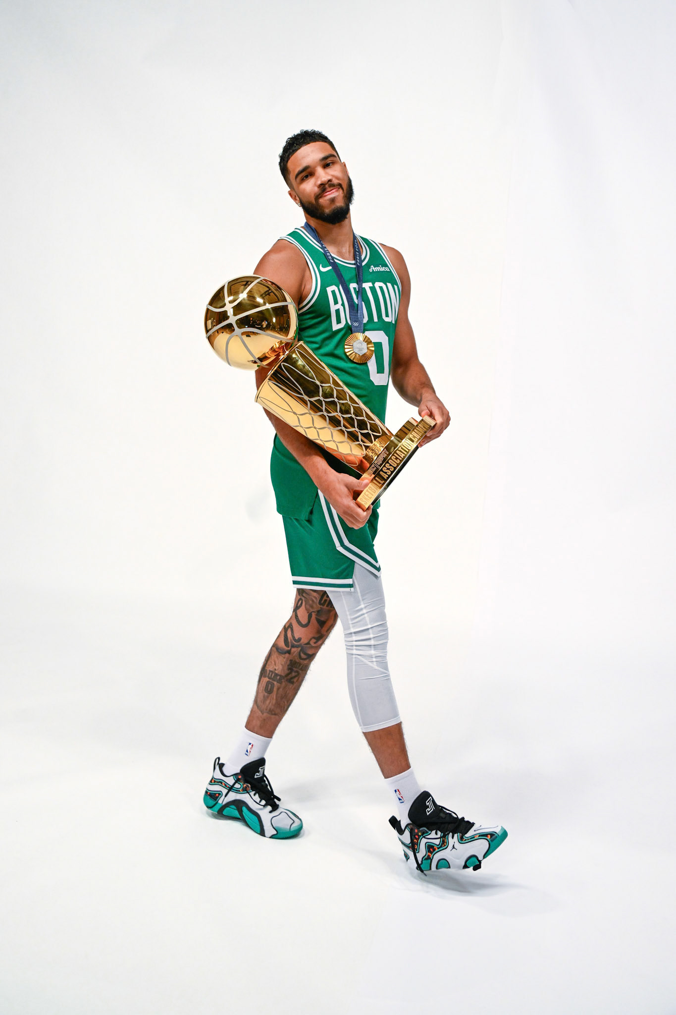 BOSTON, MA - SEPTEMBER 24, 2024: Boston Celtics players pose for Media Day photos at WGBH Studios prior to the 20234-25 NBA season (Photo by Keith Sliney).