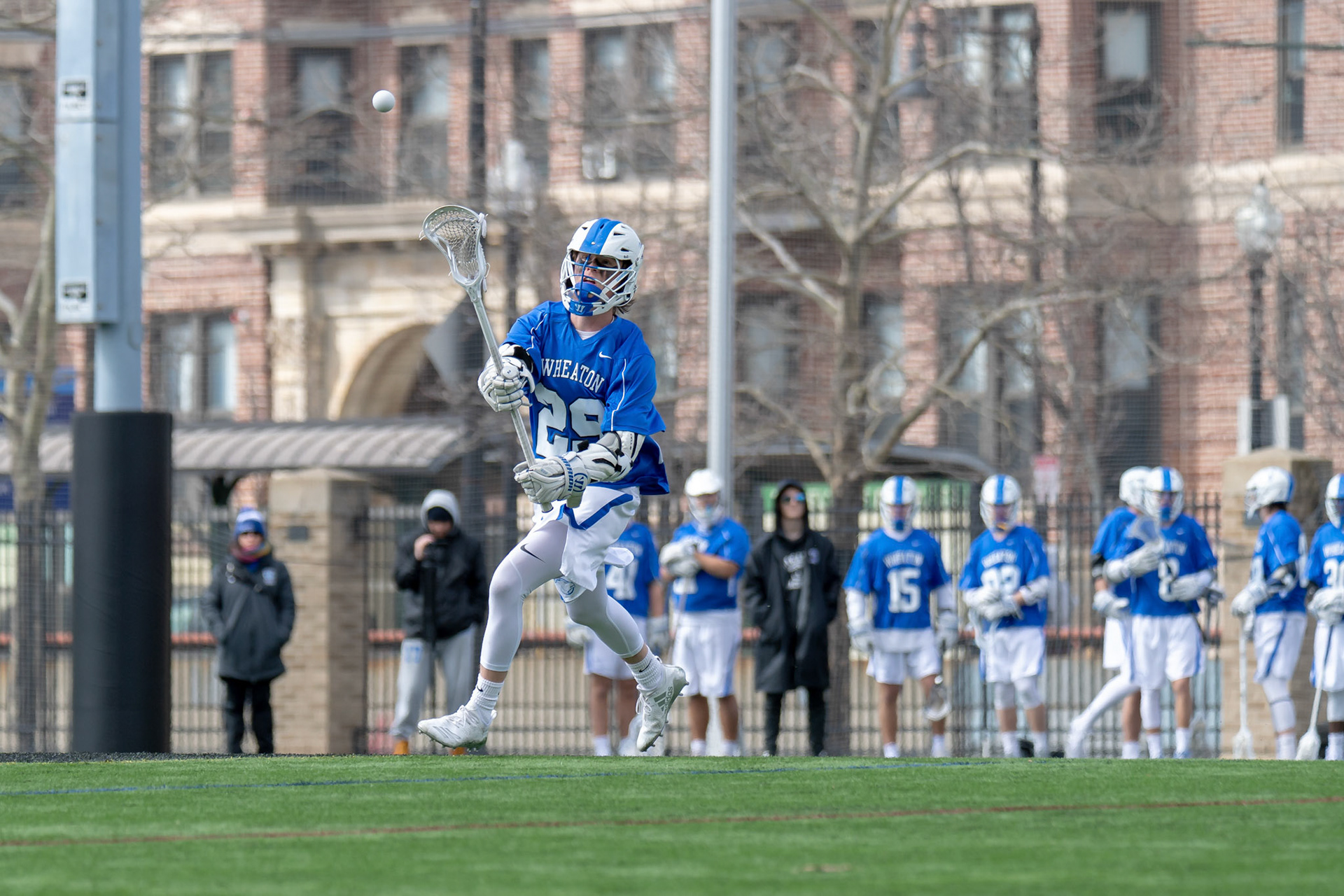 BOSTON, MA - MARCH 16, 2019: Wheaton College Lacrosse vs Wentworth Institute of Technology (Photo by Keith Sliney).