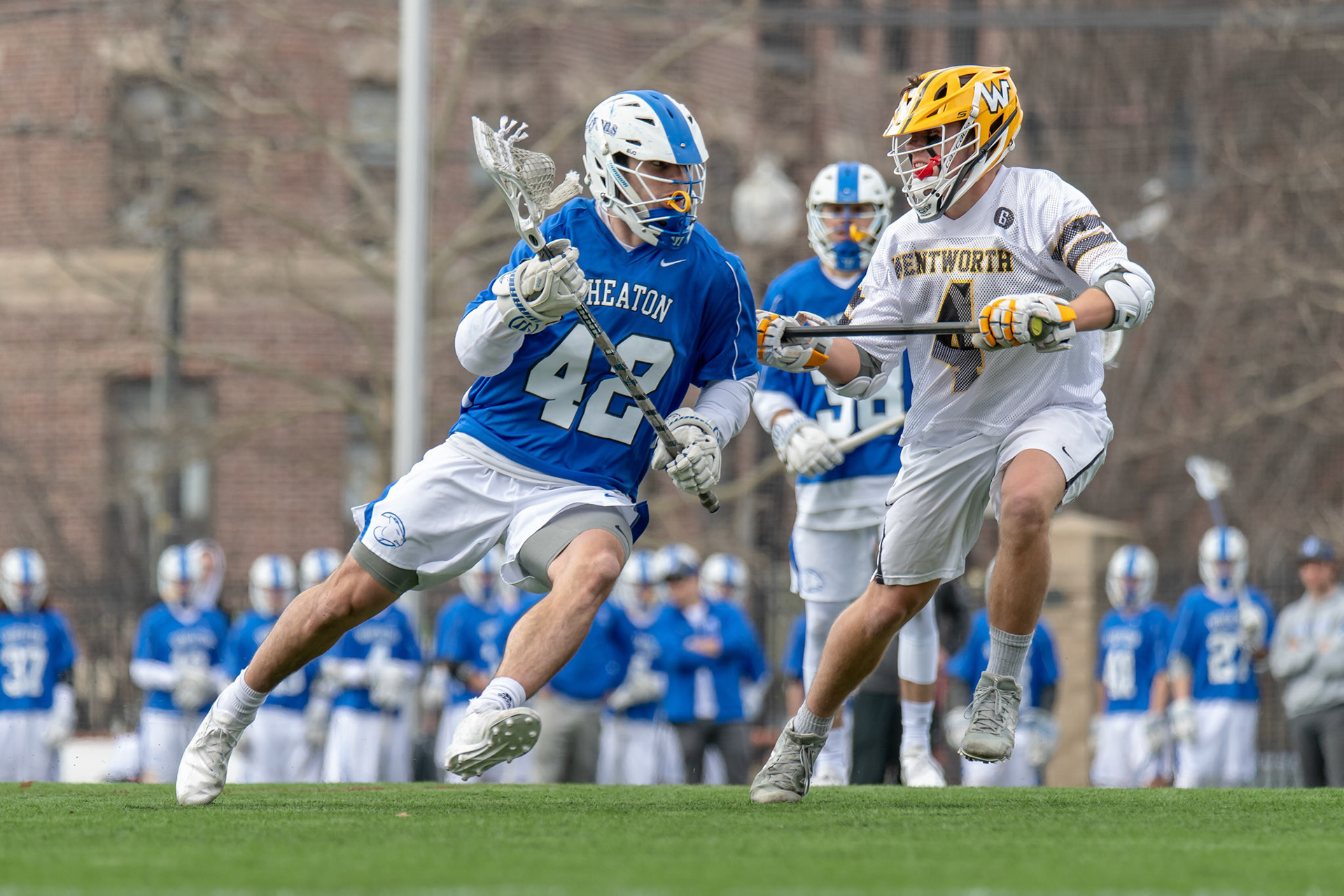 BOSTON, MA - MARCH 16, 2019: Wheaton College Lacrosse vs Wentworth Institute of Technology (Photo by Keith Sliney).