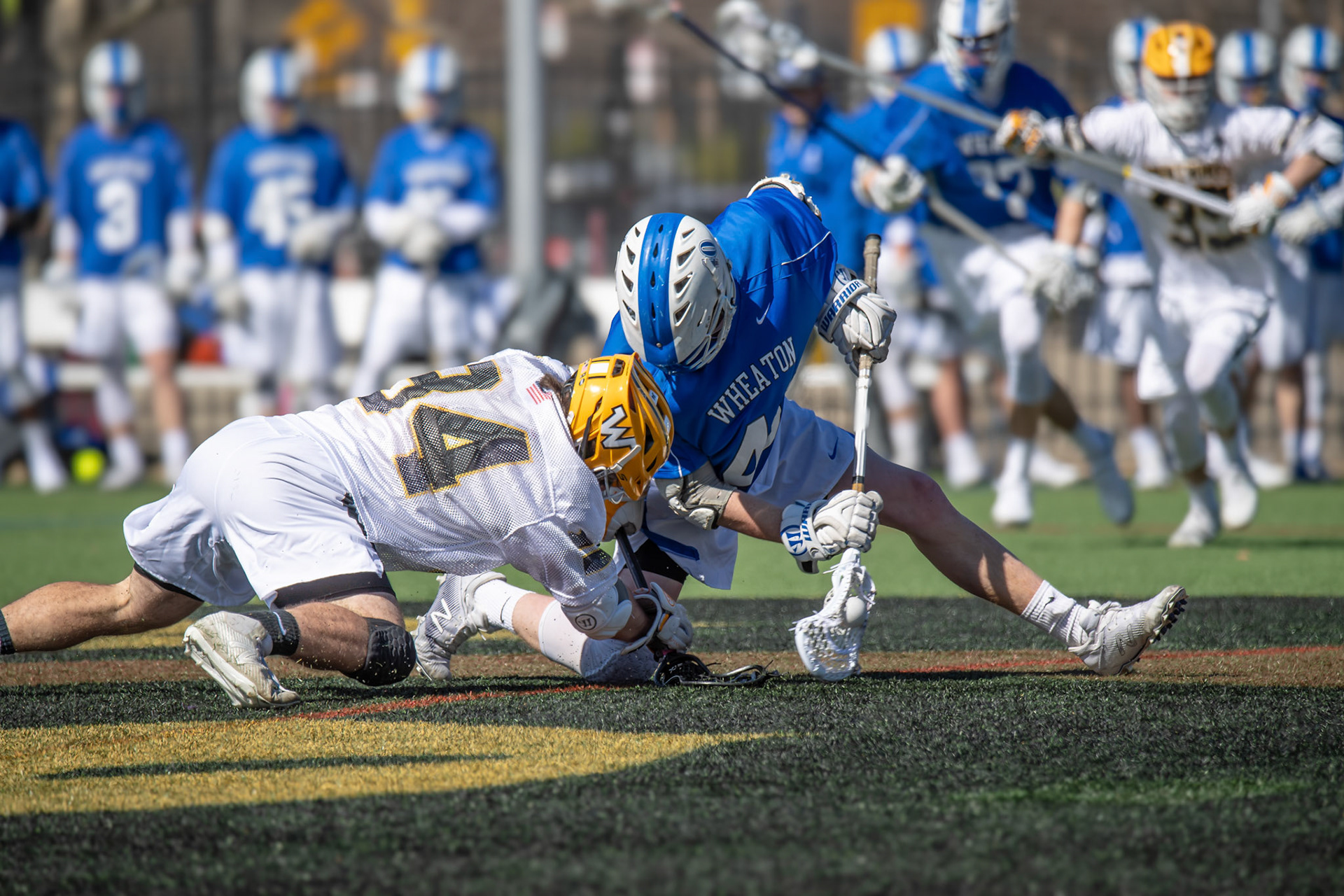 BOSTON, MA - MARCH 16, 2019: Wheaton College Lacrosse vs Wentworth Institute of Technology (Photo by Keith Sliney).