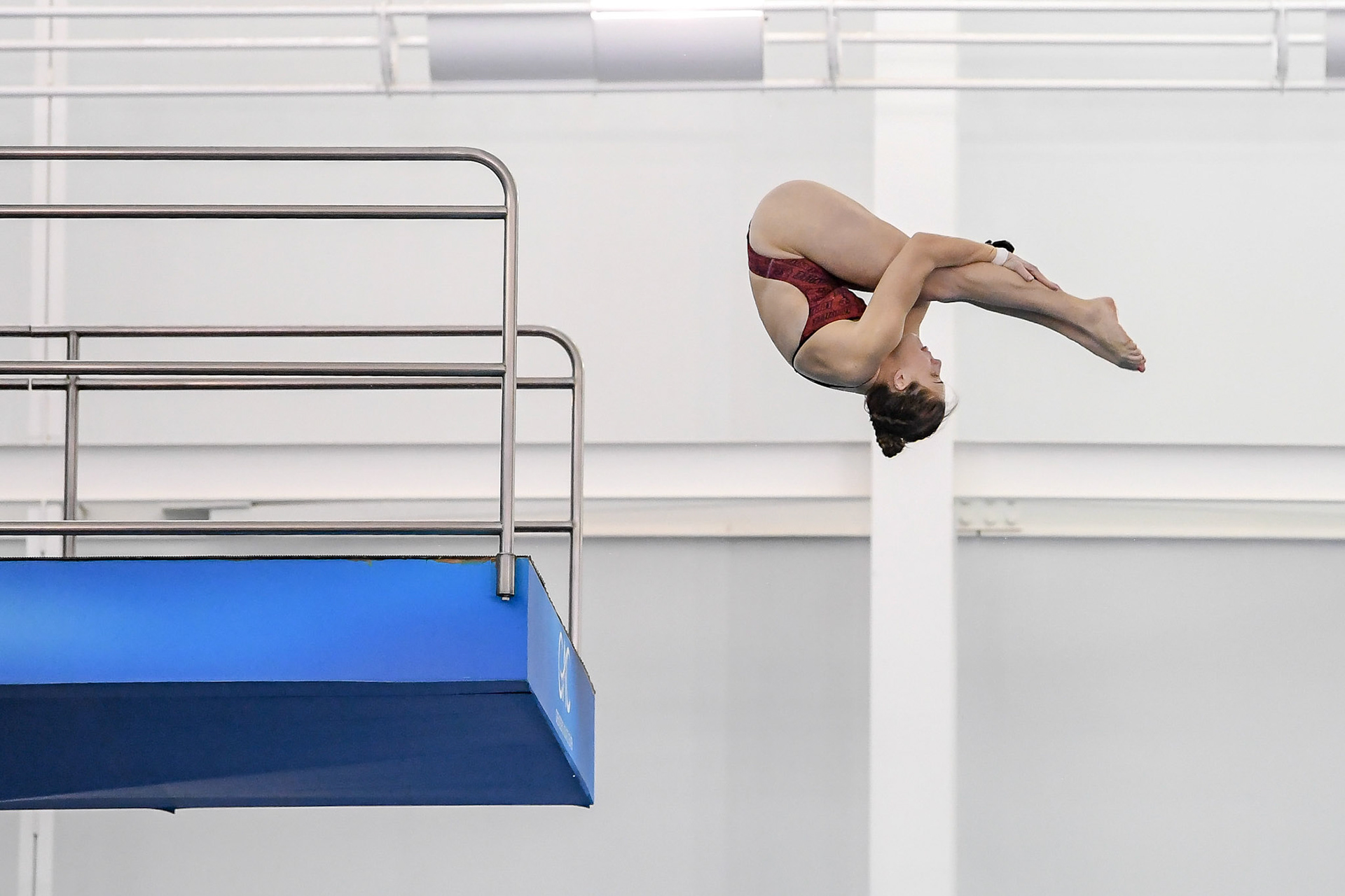 GREENSBORO, NC - FEBRUARY 22, 2019: University of Louisville Dive Team compete in Platform at the ACC Swimming &amp; Diving Championship in Greensboro, North Carolina (Photo by Keith Sliney).