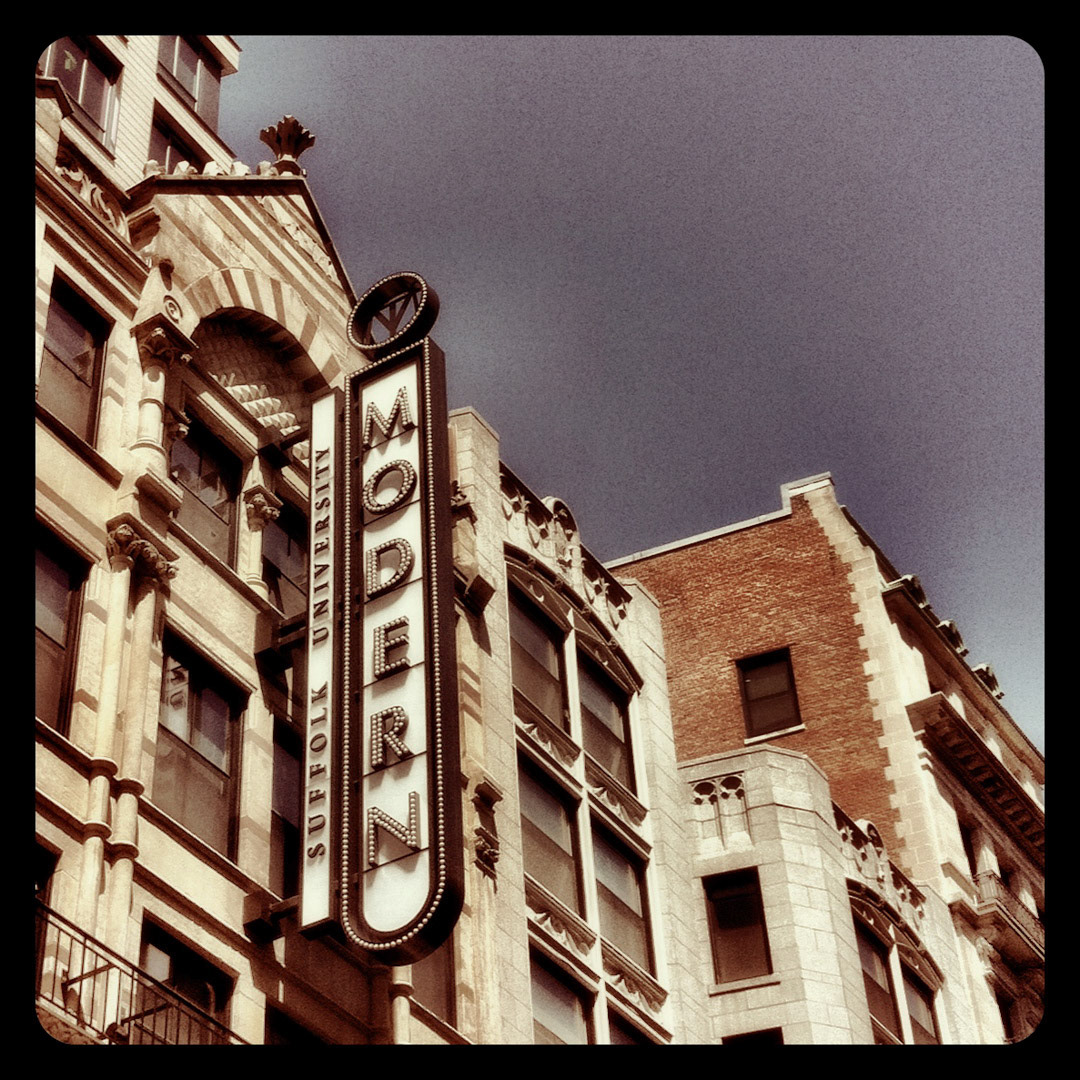 63. Modern Theatre Sign ••• Originally built in 1876 as the Dobson Building, the Modern Theatre has seen its ups and downs. Like the nearby Paramount, it fell into neglect and decay by the mid 1980s, then resurrected by Suffolk University. It reopened in 2010 as a renovated little gem of a theater with a modest 185 seats.  (#63 of 100 in the Boston Signage Project)