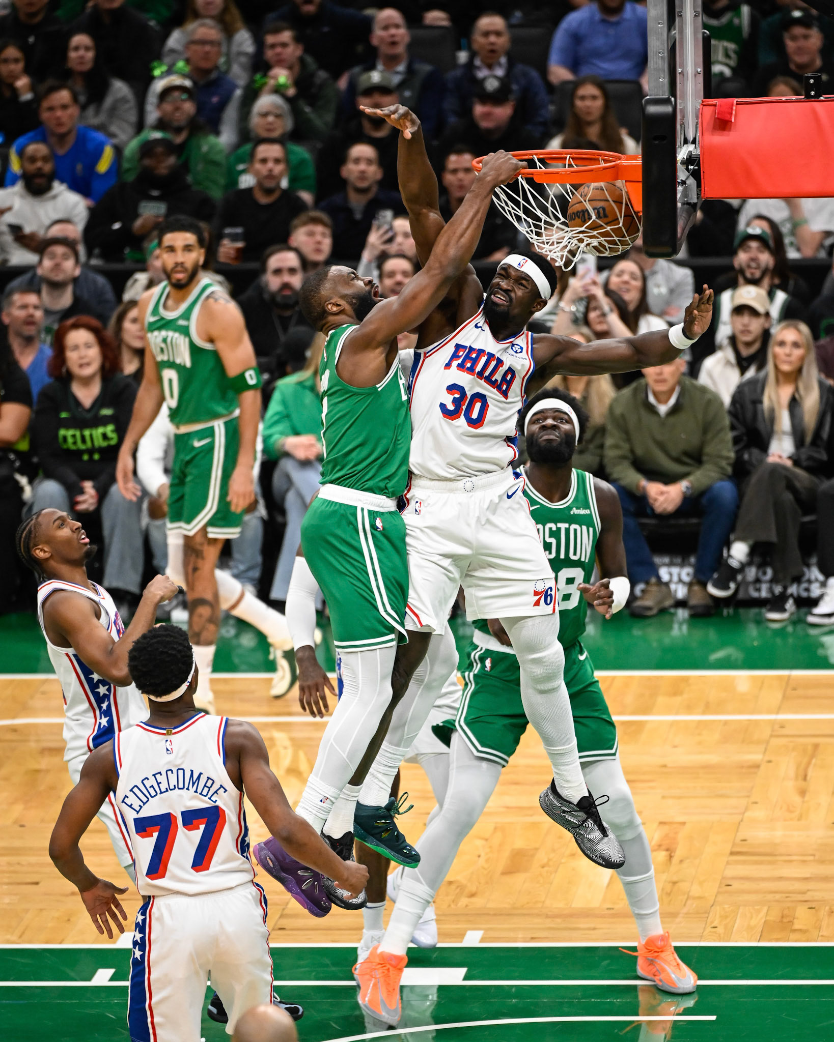 BOSTON, MA - APRIL 21, 2026: Boston Celtics vs Philadelphia 76ers in Round 1 Game 2 of the 2026 NBA Playoffs at TD Garden (Photo by Keith Sliney).