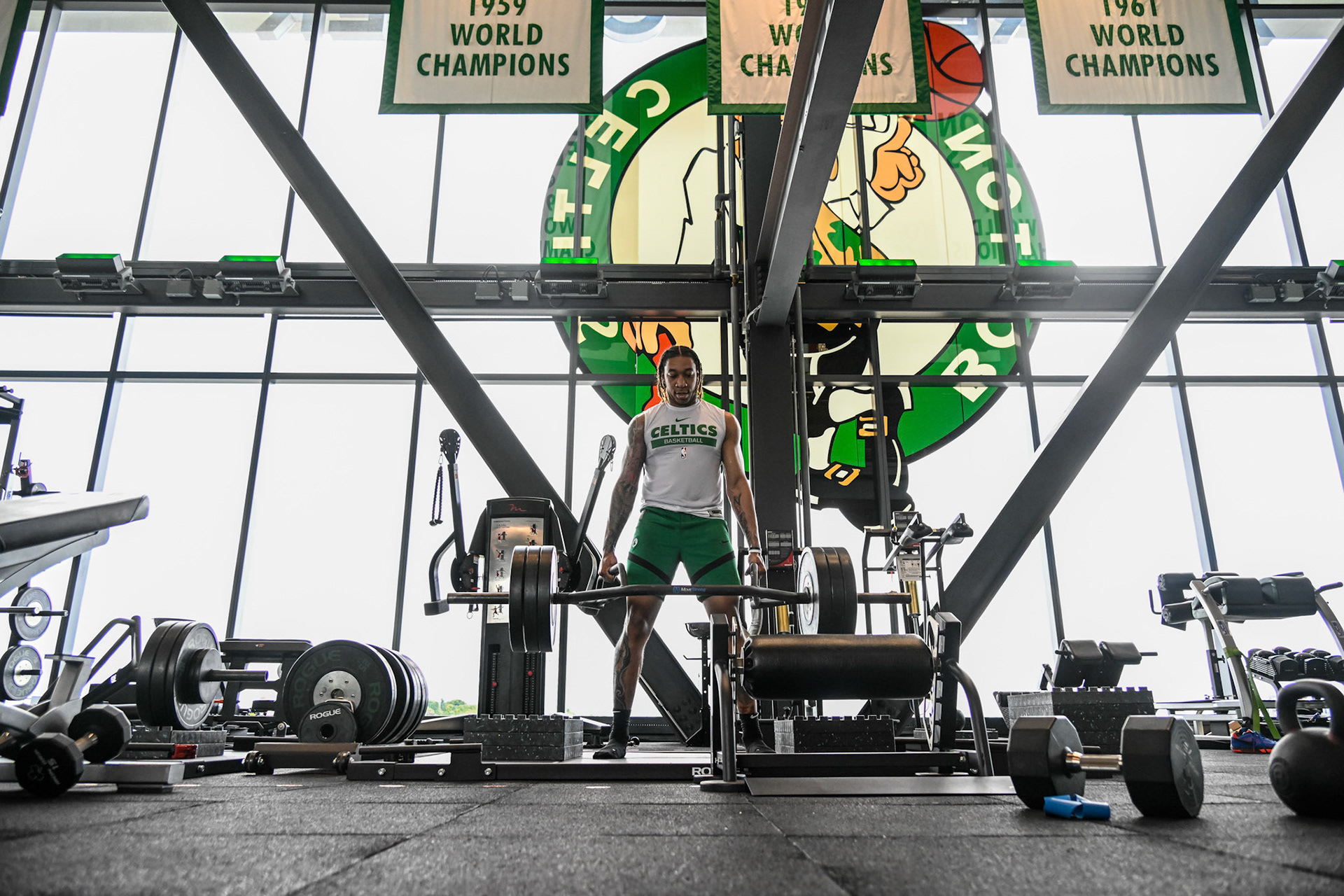 BOSTON, MA - AUGUST 22, 2024: Boston Celtics players workout in the Auerbach Center (Photo by Keith Sliney).